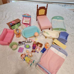 Vintage Loving Family Dollhouse Furniture and Dolls Huge Bundle